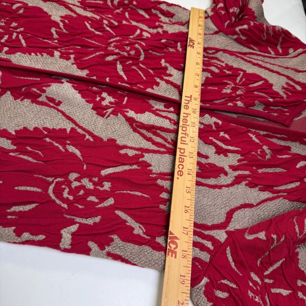 Chico's Travelers Exploded Floral Textured Open Cardigan Sz M Red Gold Old Money